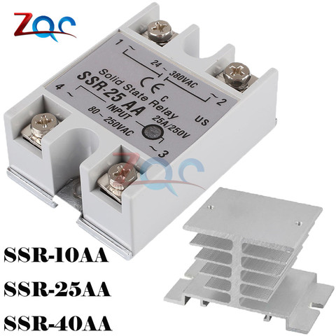 Solid State Relay SSR-10AA SSR-25AA SSR-40AA 10A 25A 40A AC Control Relais 80-250VAC TO 24-380VAC SSR 10AA 25AA 40AA Heat sink ► Photo 1/6