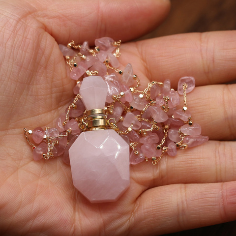 Natural Stone Perfume Bottle Necklace Pink Quartz Pendant Charms For Elegant Women Love Romantic Gift 60 CM ► Photo 1/6