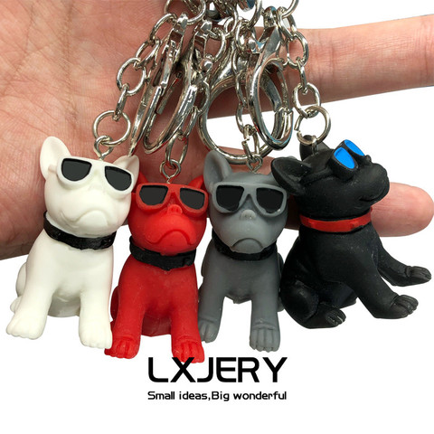 LXJERY Cartoon Sunglasses French bulldog Keychain Lovely Dog Animal Key Chain For Women Bag Charm Pendant Key Ring Gifts Jewelry ► Photo 1/6