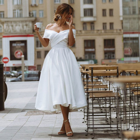 Dress Vision vestidos satin long puff sleeves wedding party Dress Robe De Soiree longue Formal simple robe de soiree bride to be ► Photo 1/6