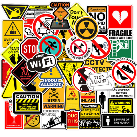50 PCS Warning Stickers Danger Banning Signs Reminder Waterproof Decal Sticker to DIY Laptop Motorcycle Luggage Phone Snowboard ► Photo 1/6