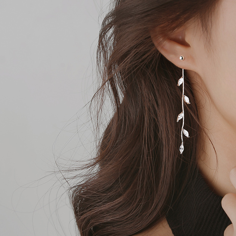 Hot New Silver Needle Willow Leaf Earrings Female Fashion Jewelry   Temperament Simple Long Tassel Earrings For Women Gift ► Photo 1/6