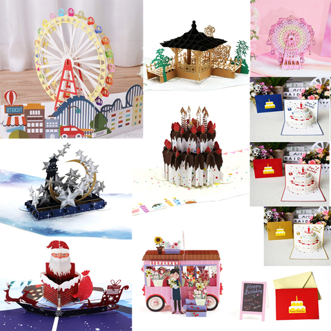 38 Styles Floats 3D Pop Up Ferris Wheel Cake Star Moon Ice Castle Greeting Card Valentine Christmas Envelope Birthday Invitation ► Photo 1/6