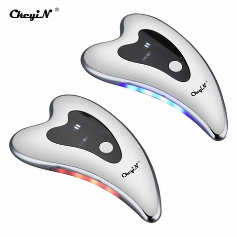 CkeyiN Heated Vibrating Facial Massager Electric Gua Sha Board Red Blue Light Therapy Scraping Plate Face Lifting Slimming 48 ► Photo 1/6