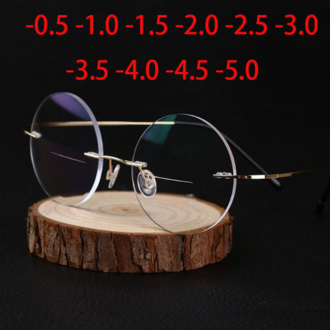 Women Ultra Light Titanium Rimless Round Myopia Eyeglasses Optical Glasses Men Eyewear -0.5 -0.75 -1.0 -1.5 -2.0 -2.5 To -5.0 ► Photo 1/6