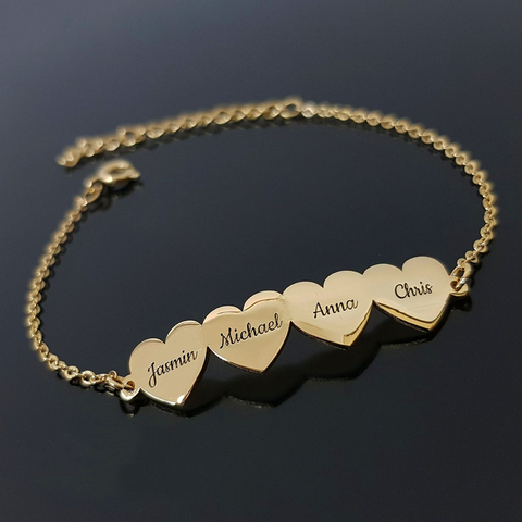 Personalized Family Members Name Bracelet Anniversary Jewelry Stainless Steel Cute Heart Engraving Nameplate Charm Bracelet ► Photo 1/6