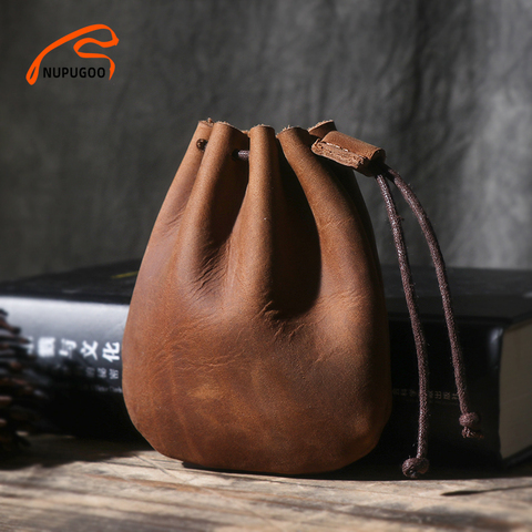 Vintage Coin Purse Men Women Genuine Leather Casual Small Coin Wallet Hard Leather Money Pocket Drawstring Storage Bag NUPUGOO ► Photo 1/6