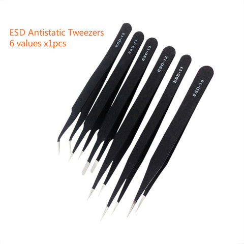 ESD anti-static tweezers 6-piece set are used to repair capacitors and resistors and various PCB boards for DIY use ► Photo 1/1