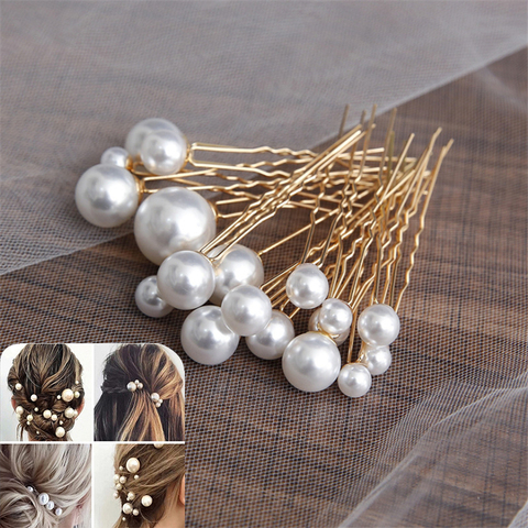 Women U-shaped Pin Metal Barrette Clip Hairpins Simulated Pearl Bridal Tiara Hair Accessories Wedding Hairstyle Design Tools ► Photo 1/6