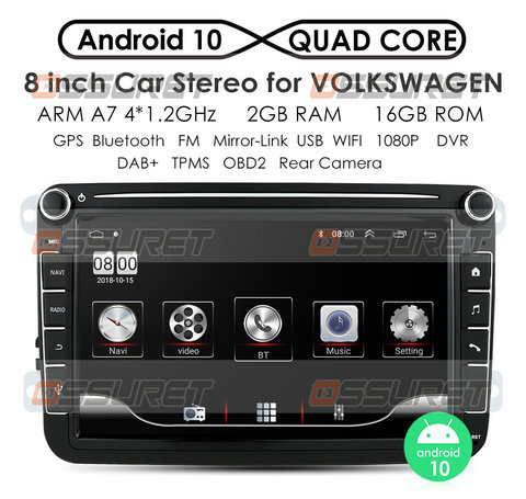 2 Din Android 10 Car Radio Player GPS Navi for Volkswagen VW Golf Passat B6 Touran Polo Sedan Tiguan Jetta Steer Wheel Control ► Photo 1/6