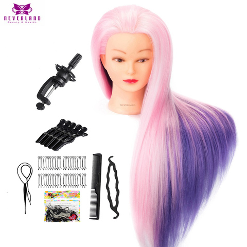 Colorful Pink Hair Training Mannequin Head for Hairstyles