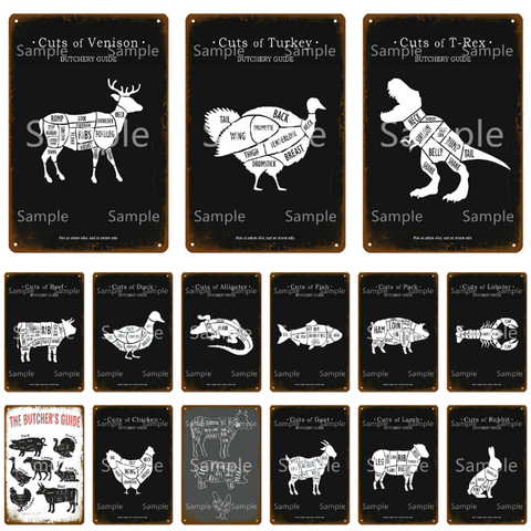 Butcher Guide Metal Signs Beef Chicken Pig Meat Collcetion Vintage Metal Sign Cuts Plates Kitchen Butcher's Shop Decor YL009 ► Photo 1/6