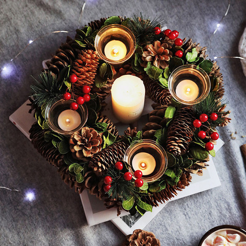 Rustic Decor Wreath Home Candle Holder Christmas Centerpiece Table Decor Natal Christmas Candle Ring Winter Decoration Wreaths ► Photo 1/6
