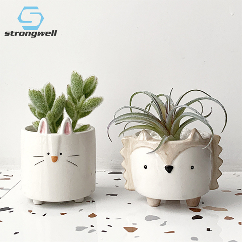 Strongwell Succulent Ceramic Flowerpot Hedgehog Puppy Cute Animal Flower Pot Creative Mini Garden Bedroom Desktop Birthday Gift ► Photo 1/6