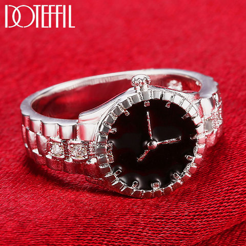 DOTEFFIL 925 Sterling Silver AAA Zircon Watch Shape Ring For Women Fashion Wedding Engagement Party Gift Charm Jewelry ► Photo 1/6