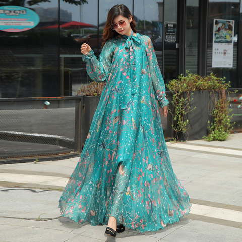 2022 New arrives Long Sleeve Floral Print Dress Boho Dresses Plus Size Women Beach Party Garden Maxi Dress vestidos Robe ► Photo 1/6