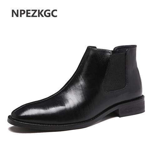 Autumn Winter Men's Chelsea Boots Leather Casual Shoes Male British Style Slip-on Wedding Dress Short Boot For Man ► Photo 1/6