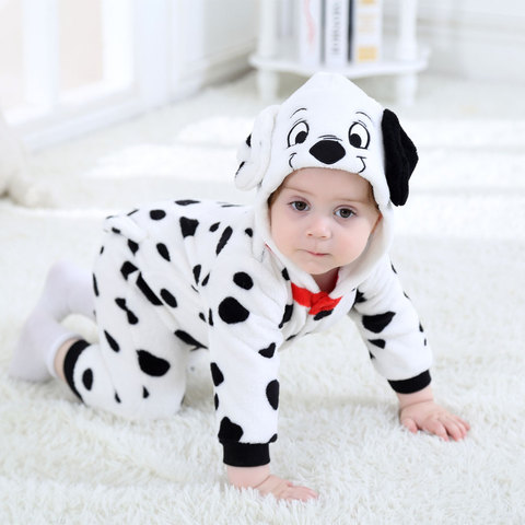 Umorden Baby Dalmatians Spotty Dog Costume Kigurumi Cartoon Animal Rompers Infant Toddler Jumpsuit Flannel Halloween Fancy Dress ► Photo 1/6