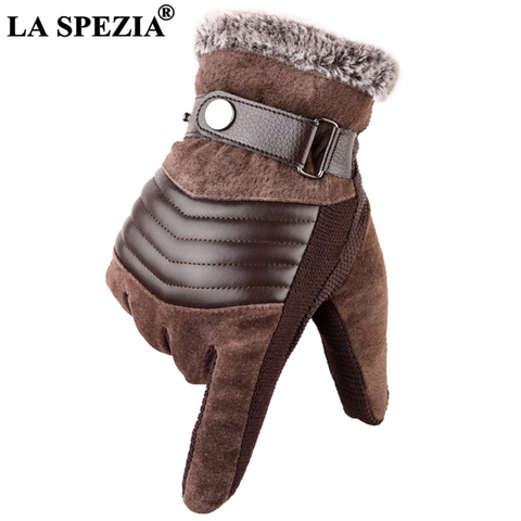LA SPEZIA Brown Mens Leather Gloves Real Pigskin Russia Winter Gloves Warm Thick Driving Skiing Men's Gloves Guantes Luvas ► Photo 1/6