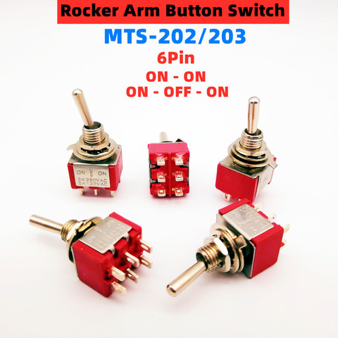 5pcs Toggle Switch 6MM Red 6Pin MTS-202/203 Rocker Switch 2A 250V 5A120V ON-ON/ON-OFF-ON Toggle Button Switch Toggle Head ► Photo 1/6