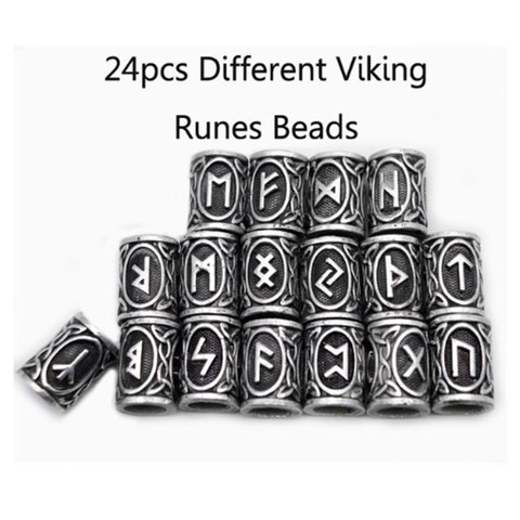 5-24Pcs Fashion Silver Viking Charm Pattern Vintage Beads for Jewelry Making Beard Beads Accessories Carved Rune Beads Hair Bead ► Photo 1/6