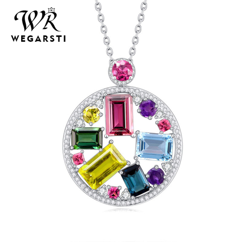 WEGARSTI 925 Silver Fashion Seven Colors Crystal Rhinestones Heart Love Chain Necklace For Women Wedding Jewelry Engagement Gift ► Photo 1/4