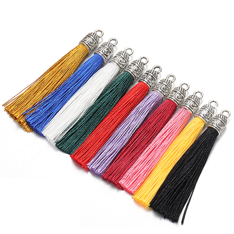 10Pcs 6cm Silk Tassel Charms Brush Tassels With Antique Silver Caps For DIY Jewelry Making Handmade Earrings Pendant Accessories ► Photo 1/6