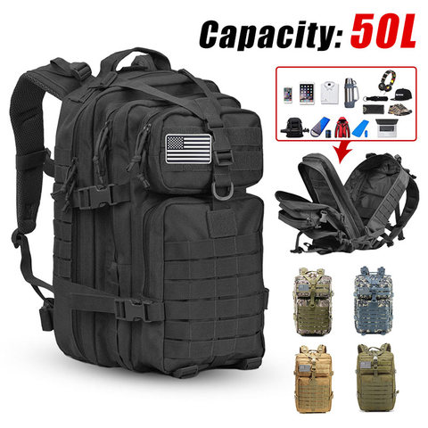 50L Large Capacity Men Army Military Tactical Backpack 3P Softback Outdoor Waterproof Bug Rucksack Hiking Camping Hunting Bags ► Photo 1/6