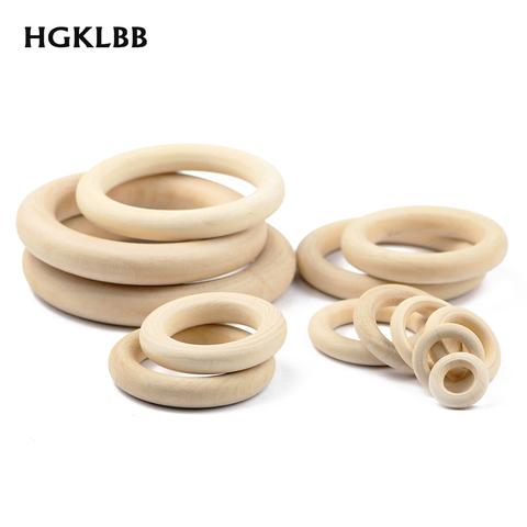 0-95mm DIY Natural Wooden Beads Connectors Circles Baby Teething Rings Unfinished Wood Lead-Free Beads Bracelet Jewelry Making ► Photo 1/5