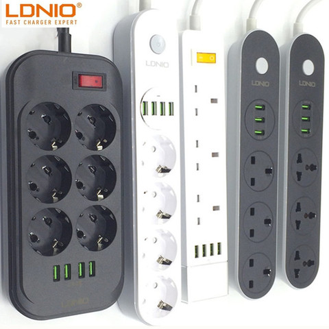 LDNIO Universal Electrical Socket EU AU UK US Plug Smart Extension Power Strip Home Office Surge Protector 3 4 6 AC with 4 USB ► Photo 1/6