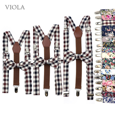 3 Sizes Floral Cotton Suspenders Bow Tie Sets Men Women Child Braces Adjustable Straps Pants Girl Skirt Accessory Gift No.21-31 ► Photo 1/2