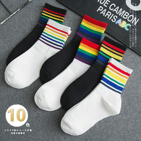 Winter Women's Socks Cotton Rainbow Stripes Socks Christmas Fashion Warm Christmas Casual Tide Socks harajuku  korean ► Photo 1/6