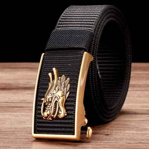 Men's Nylon Ratchet Belt, No Holes Full Adjustable Web Utility Belt for Men, Men with Automatic Slide Buckle  Dragon buckle belt ► Photo 1/6