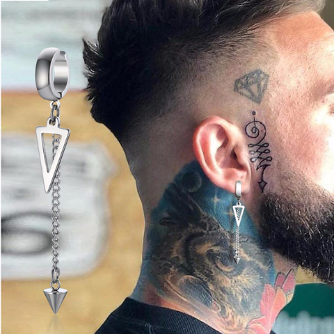 IRREGULAR TRIANGLE LONG CHAIN CUFF EARRING FOR MEN UNISEX JEWELRY ROCK THE COOLEST CONCH HOOP CLIP PIERCING WITHOUT PIERCING ► Photo 1/5