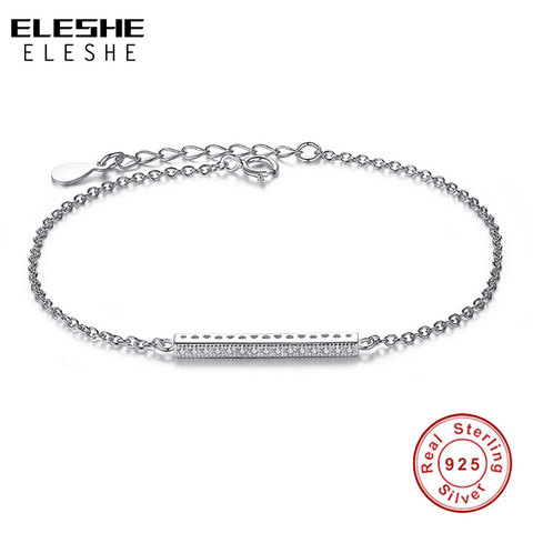 ELESHE 925 Sterling Silver Link Chain Bracelet Cubic Zirconia Crystal Flat Bar Charms Bracelet for Women Fashion Silver Jewelry ► Photo 1/6