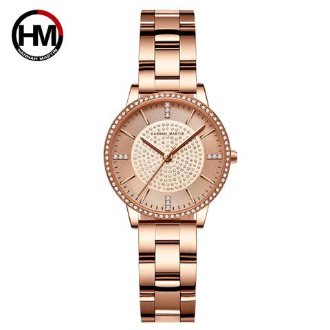 Hot Sale Full Solid Stainless Steel Strap Japan Movement Rose Gold Diamonds Women Rhinestones Wristwatches Female Quartz Watch ► Photo 1/6
