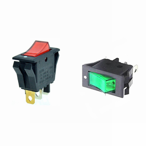 Rocker Boat Switch SPST Red Green illuminat Lamp 3 Pins 2 Positions ON/OFF 28X13mm Snap-in Panel Mount 10A 250VAC/15A 125VAC ► Photo 1/1