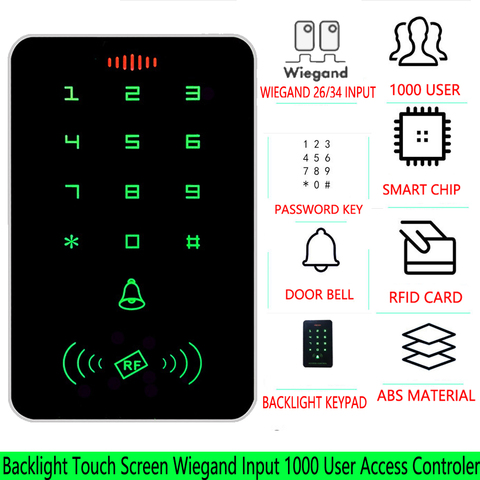 13.56Mhz RFID Backlight Wiegand Input Touch Screen Proximity Card Keypad Access Control EM MF Card Reader Door Gate Lock Opener ► Photo 1/6