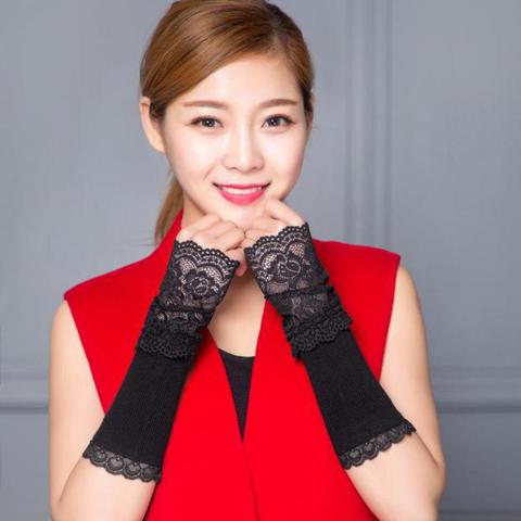 Spring Autumn Arm Warmers for Women Hand Warmer Black Lace Cuff Cotton Fingerless Long Gloves Lace Arm Sleeve Arm Warmer AGB639A ► Photo 1/6