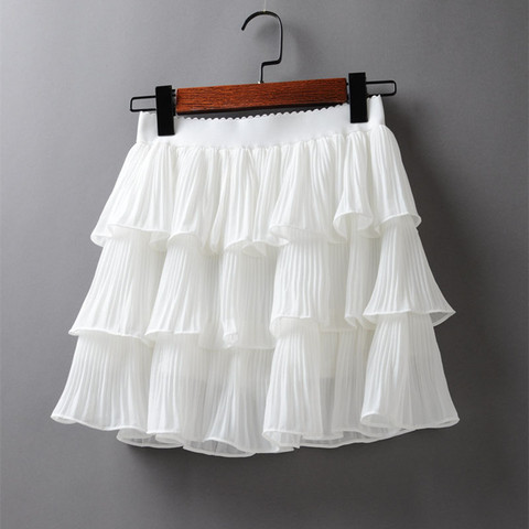 2022 Summer Women Elasticity Waist Mini Skirt Ladies Chiffon Skirt Ladies Casual Cake Skirts Black White Femme Pleated Skirts ► Photo 1/6