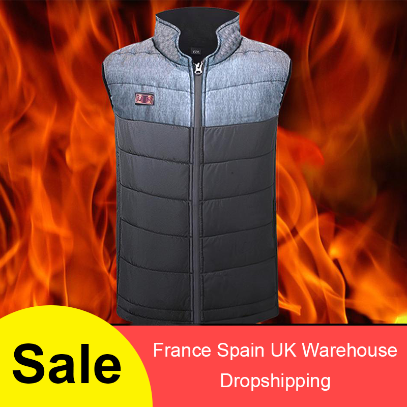 Mens Electric USB Heated Sleeveless Vest Jacket Heating Thermal Coat Winter Warm 