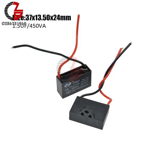 CBB61 Starting Capacitance AC Fan Capacitor 2 Wires 1.5UF 450V AC Terminal Ceiling Fan Motor Running Rectangle Capacitor ► Photo 1/1