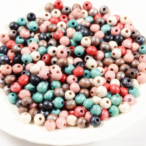 Wooden Beads Round Spacer Natural Wood Charms For DIY Jewelry Making 6mm/8mm Colorful Pink Red Blue White Silver Plated 2/300Pcs ► Photo 1/6
