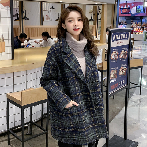 New Women Plaid Wool Blends Coat Winter  Autumn Fashion Elegant  Tweed Woolen Outerwear Female ► Photo 1/5