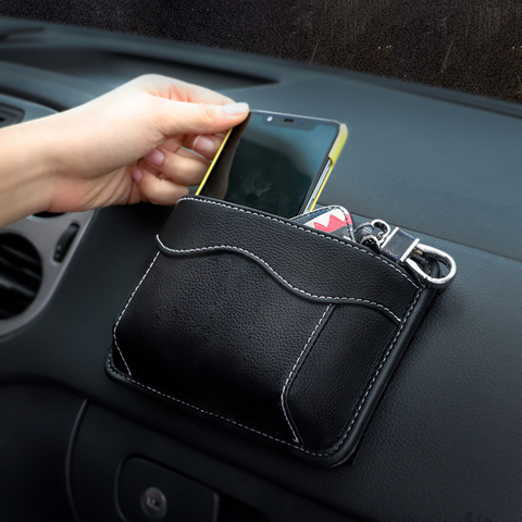 LEEPEE Car Storage Box Car Pouch Bags Organizer Cards Mobile Phone Collecting Sticky Bag Interior Accessories PU Leather ► Photo 1/6