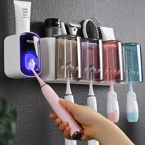 Wall Mount Toothbrush Holder Automatic Toothpaste Squeezer Dispenser Multi-Functional Bathroom Accessories Organizer Rack ► Photo 1/1