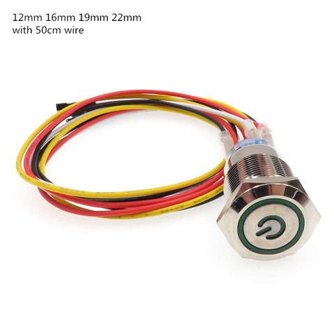 1pcs computer Metal LED Power Push Button Switch On-off 5V 12mm 16mm 19mm 22mm Waterproof  with 50cm wire harness power port ► Photo 1/1