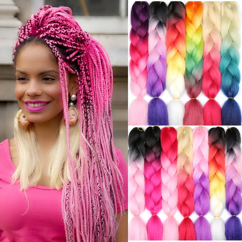 Braid Hair Blonde Pink Purple  Ombre Purple Jumbo Braid Hair -  24”synthetic Braiding - Aliexpress