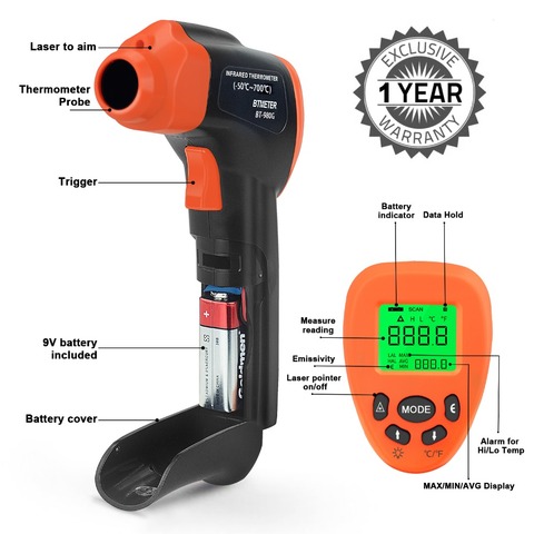 Digital Non-Contact Infrared Thermometer 16:1 IR Laser Gun Temperature Range -58-1292℉(-50℃ to 700℃) with LCD backlight ► Photo 1/6