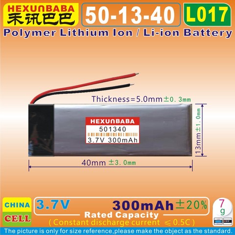 5pcs [L017] 3.7V 300mAh [501340] Polymer Li-ion battery for TWS bluetooth headset Xiao-mi airdots youth version TWSEJ02LM ► Photo 1/1